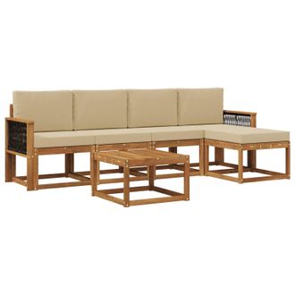 vidaXL Conjunto De Sof&aacute;s De Exterior 6 Pcs Natural Y Beige Poli&eacute;ster Vidaxl