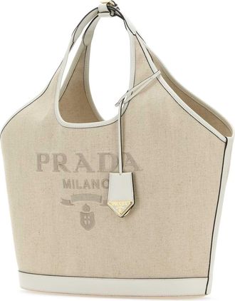 Prada Womens Sand Canvas Shopping Bag Naturalebianco Borse A Mano
