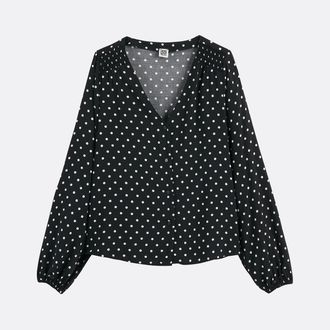 La Redoute Collections Blouse met V-hals, stippenprint, lange mouwen