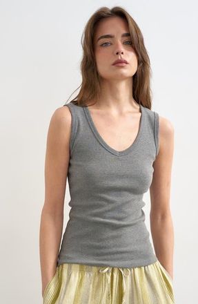 Topshop V-Neck Stretch Cotton Rib Tank in Grey at Nordstrom, Size X-Small