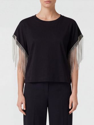 Sportmax Top da sera in cotone a maniche corte con girocollo e frange gioiello