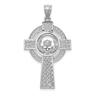 Diamond2Deal 14k White Gold Celtic Claddagh Cross Pendant