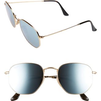 Ray-Ban 54mm Hexagonal Flat Lens Sunglasses in Gold/Grey at Nordstrom