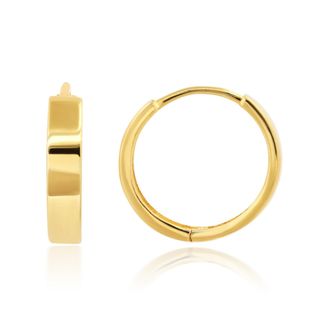MAX + STONE 14K White Gold 12mm Flat Style Huggie Hoop Earrings with Hidden Post Hinged Closure