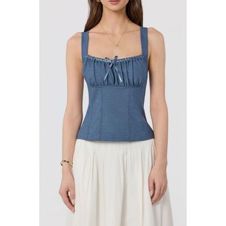 ASTR the Label Lace Trim Milkmaid Top in Chambray at Nordstrom Rack, Size X-Small