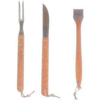 Trade Shop Trade Shop - Set 3 Utensili Per Barbecue Forchettone Pennellino E Coltello Lama Bbq Attrezzi