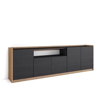 Skraut Home Skraut Home - Aparadores Para Sal&oacute;n, 260x37x80cm, 5 Puertas, Armario, Zapatero, Negro Y Roble