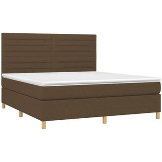 vidaXL Vidaxl - Cama Box Spring Colch&oacute;n Luces Led Tela Marr&oacute;n Oscuro 180x200cm