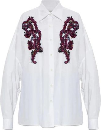 Dries Van Noten Geborduurde Cocoon Shirt - Dames - Overhemden - Wit - XS - Katoen - Overhemden