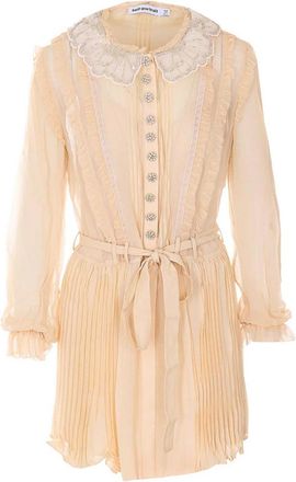 Self Portrait Tan Pleated Georgette Dress