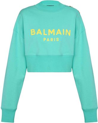 Balmain logo-print cropped sweatshirt - women - Cotton - M - Blue