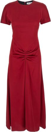 Victoria Beckham Midi-jurk met geplooide taille - Dames - Casual kleedjes - Rood - 2XS - Kleedjes