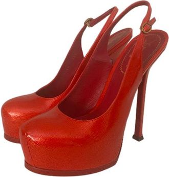 Saint Laurent Coral Leather Tribtoo Slingbacks Size 38.5