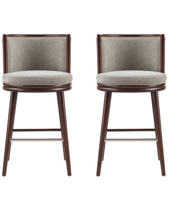 Manhattan Comfort Set Of 2 Evalyn Textured Chenille Barstools With Beech Wood Legs