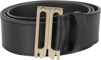 Victoria Beckham Black Tuxedo Logo-Buckle Calfskin Leather Belt