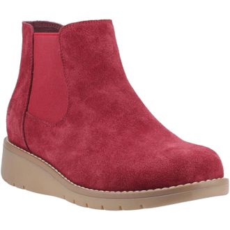 Hush Puppies Leonie Suede WoMens Burgundy Flat Chelsea Boots - Red - Size UK 7