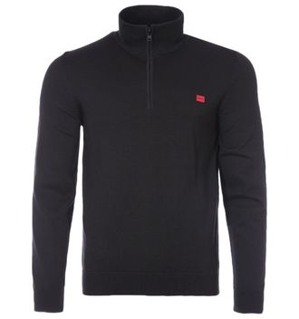 HUGO BOSS Hugo Mens San Quintus Organic Cotton Quarter Zip Jumper - Black - Size X-Large