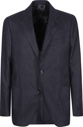 Lardini Blue Iconic Herringbone Virgin Wool-Cashmere Blazer