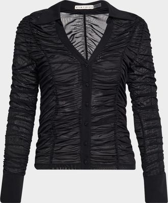 Alice & Olivia Portia Fitted Mesh Button-Front Shirt