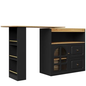 Urban Meuble Mesa de bar negra con efecto madera extensible y giratoria 360&deg;