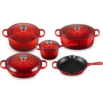 LE CREUSET Signature 9-Piece Enameled Cast Iron Set in Cerise at Nordstrom
