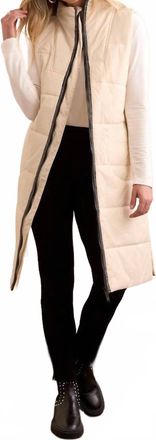 Tribal Denver Long Quilted Vest In Beige