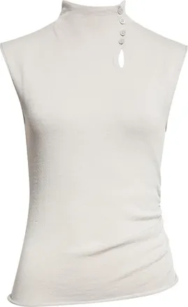 Helmut Lang Asymmetric Button Mock Neck Sleeveless Top in Light Grey at Nordstrom, Size X-Small