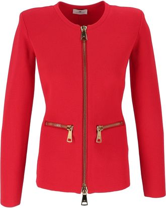 Elisabetta Franchi Fitted Zip-Pocket Tricot Knit Top