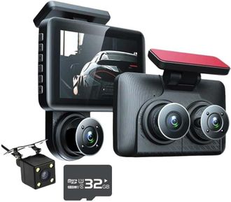 OEM C&aacute;mara De Salpicadero De 3 Canales Fhd 1080p, 3 Lentes, Grabadora De V&iacute;deo Tridireccional, 32 Gb