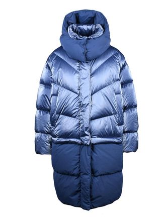Add Metallic-Finish Oversized Down Jacket with Detachable Hood