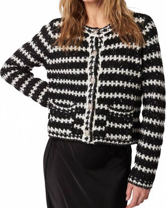 John & Jenn Henri Striped Cardigan Top In Caviar Quartz