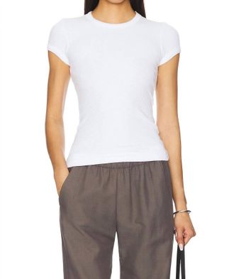 Enza Costa Textured Rib Cap Sleeve Crew Shirt In White