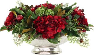 Creative Displays Inc. Handmade Christmas Holiday Centerpiece With Hydrangeas & Magnolia Leaves In Metal Vase