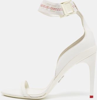 Off-white White Leather And Canvas Ankle Strap Sandals