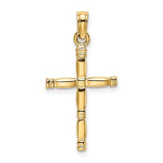 Diamond2Deal 14k Gold 3-D Polished Cross Charm Pendant