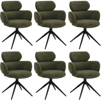 Hhg [nunca Usado] Juego De 6 Sillas De Comedor Hhg-259, Silla De Cocina, Giratoria Con Retorno Autom&aacute;tico, Tela (310 G/m&sup2;) Chenilla &Ouml;ko-tex, Verde Oliva