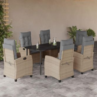 vidaXL Set Comedor De Jard&iacute;n 7 Pzas Con Cojines Rat&aacute;n Sint&eacute;tico Beige Vidaxl