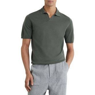 Reiss Duchie Johnny Collar Short Sleeve Wool Polo Sweater in Kale Green at Nordstrom, Size Xx-Large