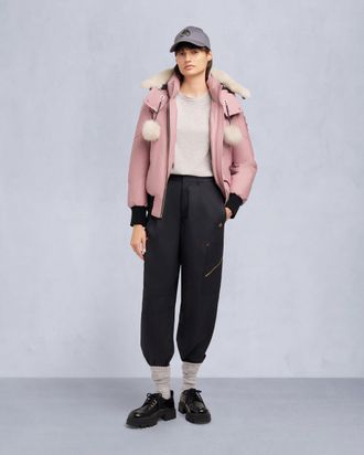 Moose Knuckles Womens Original Debbie Shearling Trim Bomber Jacket