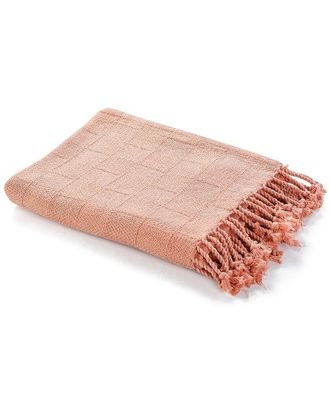 LR Home Lr Home Coral Pink Solid Checkered Weave Throw Blanket With Fringe