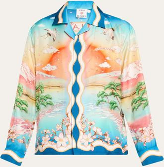 Casablanca Printed Silk Long-Sleeve Camp Shirt
