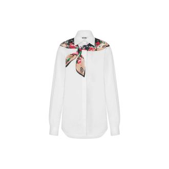 Moschino Shirts, female, White, Size: M Printed stretch cotton poplin shirt