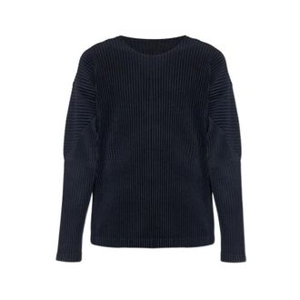 Issey Miyake Long Sleeve Tops, male, Blue, Size: XL Casual Cotton T-Shirt for Men