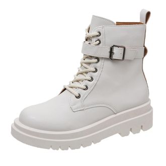 Generic Fashion Autumn and Winter Women Boots Thick Sole Non Solid Color Buckle Casual Womens Original Short Refined Back Strap Rain Boots (Beige, 4.5)