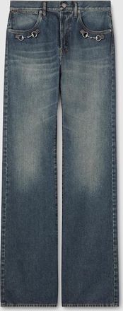 Gucci Cotton Denim Pants With Horsebit Detail, Size 29, Blue, Ready-to-wear