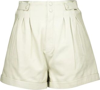 Saint Laurent Leren Knoop Hoge Taille Shorts - Dames - Korte Broeken - Beige - M - Korte Broeken