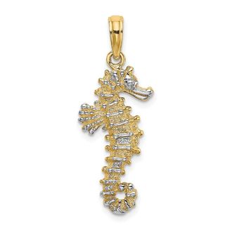 Diamond2Deal 14k Yellow Gold with White Rhodium 3-D Seahorse Charm