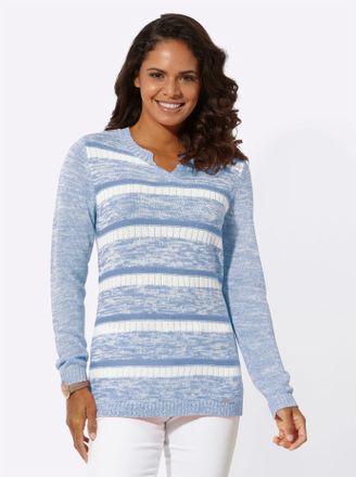 Casual Looks Strickpullover CASUAL LOOKS Pullover, Damen, Gr. 36, blau (bleu, wei&szlig;, gemustert), 100% Baumwolle, 0% Polyacryl, gemustert, Pullover Strickpullover
