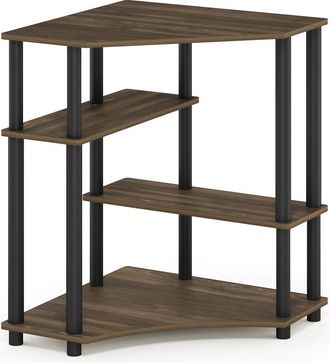Furinno Turn-N-Tube Space Saving Corner Desk with Shelves, Columbia Walnut/Black