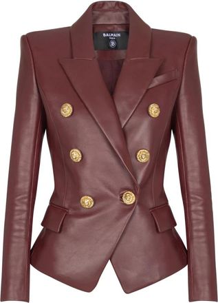Balmain 6-knoops lammy jas - Dames - Leren en Su&egrave;de Jassen - Rood - S - Leer - Jassen